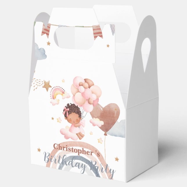 Cute kids Balloon African american girls Birthday Favour Box (Opened)