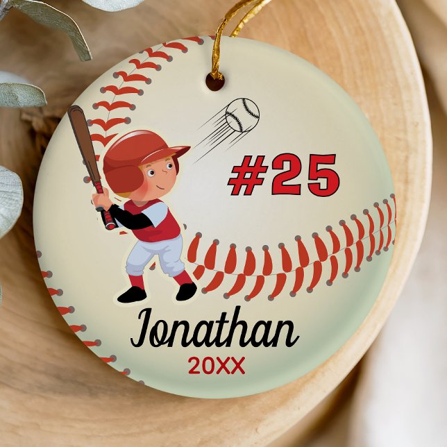 Cute kids baseball sports team boy athlete ceramic ornament (Creator Uploaded)