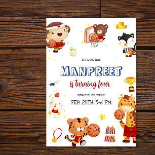 Cute Kids Basketball Invitation