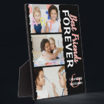 Cute Kids 'Best Friends Forever' 3 Photo & Names Plaque<br><div class="desc">Cute girly bestie photo collage and name plaque,  featuring 3 photographs with a trendy jaggered overlay edging,  calligraphy script text that reads 'best friends forever'. Makes a wonderful keepsake photo gift for your BFF,  bestie or best friend.</div>