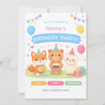 Cute Kids Birthday Invitation | Pastel Animal Birt