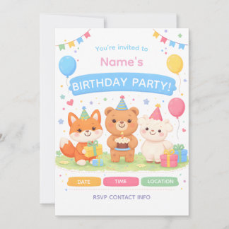 Cute Kids Birthday Invitation | Pastel Animal Birt
