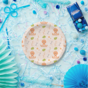Cute Kids Birthday Orange Dinosaur Paper Plate