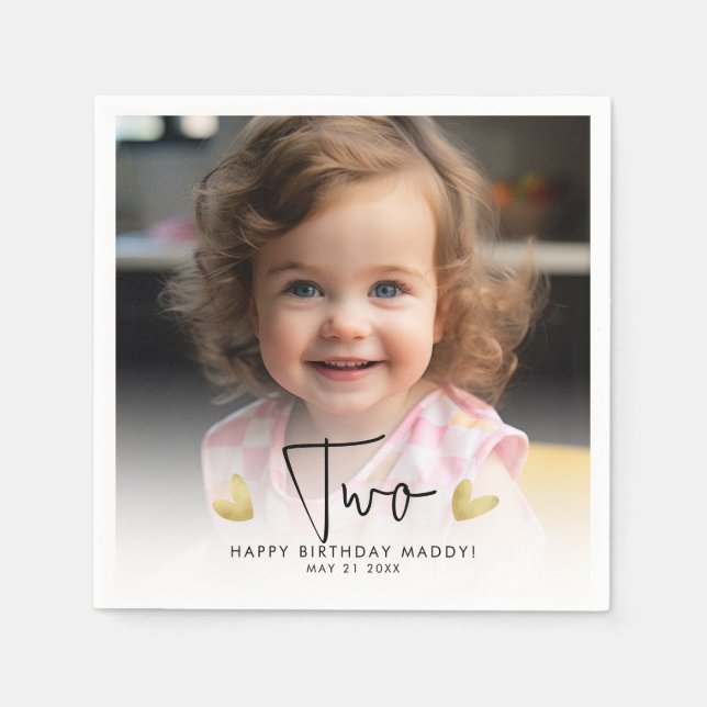 Cute Kid's Birthday Party Custom Photo Year Napkin (Front)