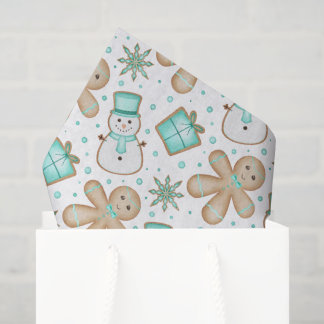 Cute Kids Blue Festive Christmas Gingerbread Tissue Paper