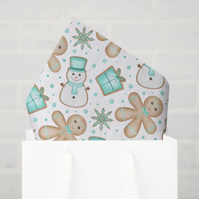 Cute Kids Blue Festive Christmas Gingerbread Tissue Paper (Gift Bag)