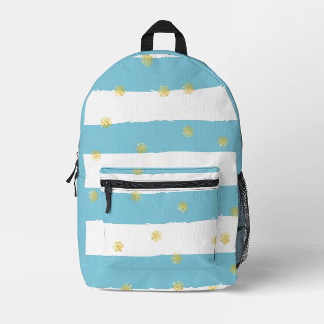 Cute Kid's Blue Stripes and Dots with Name Printed Backpack (Front)