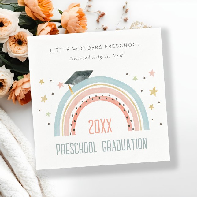 Cute Kids Boho Rainbow Stars Preschool Graduation Napkin (Creator Uploaded)