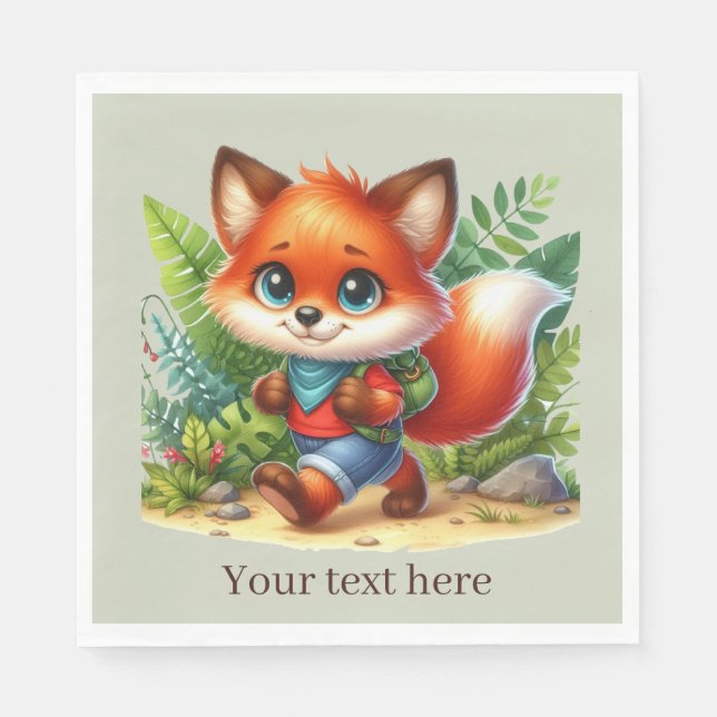 Cute kids Camping & Hiking fox party  Napkin (Front)