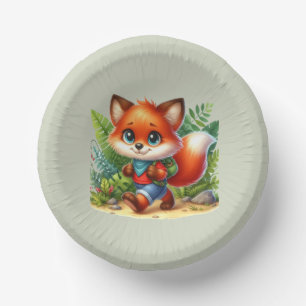 Cute kids Camping & Hiking fox party Paper Plate