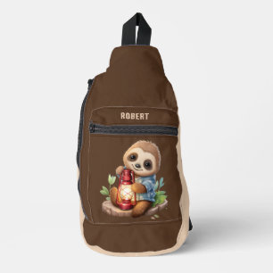 Cute kids camping sloth add name sling bag