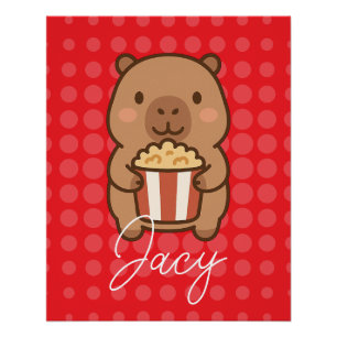 Cute Kids Capybara eating popcorn Poster