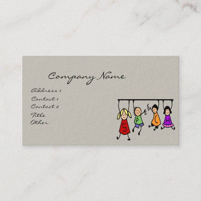 Cute Kids Cartoon Holding Speech Words Business Card (Front)