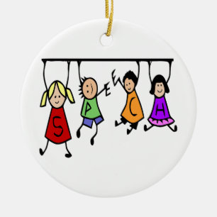 Cute Kids Cartoon Holding Speech Words Ceramic Ornament