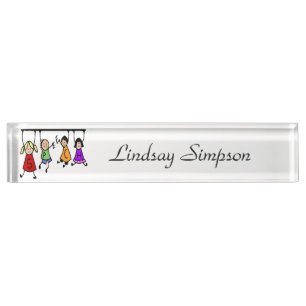 Cute Kids Cartoon Holding Speech Words Nameplate