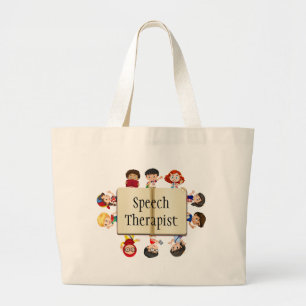 Cute Kids Cartoon Speech Therapist Book Large Tote Bag
