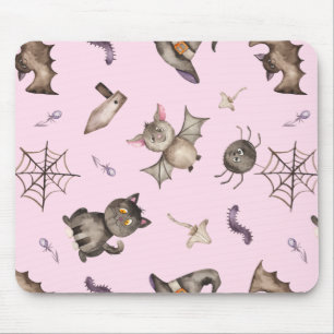 Cute Kids Cat Bat Spider Halloween Pattern Mouse Pad
