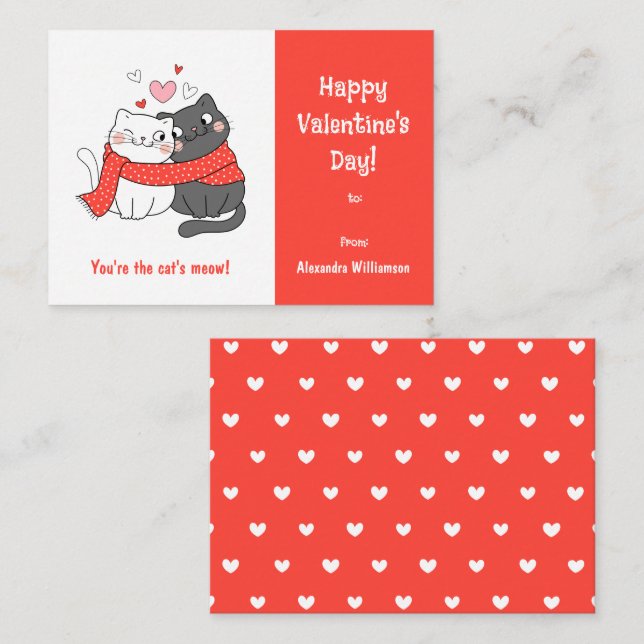 Cute Kids Cats Meow Cat Valentines Day Red Card (Front/Back)