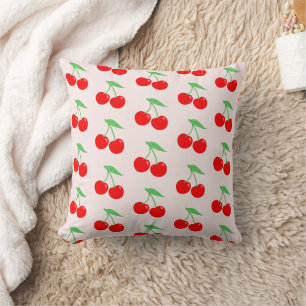 Cute Kids Cherry Pattern w Light Pink Background Cushion