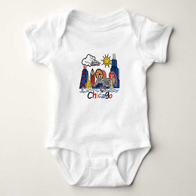 Cute Kids Chicago Skyline Baby Bodysuit (Front)