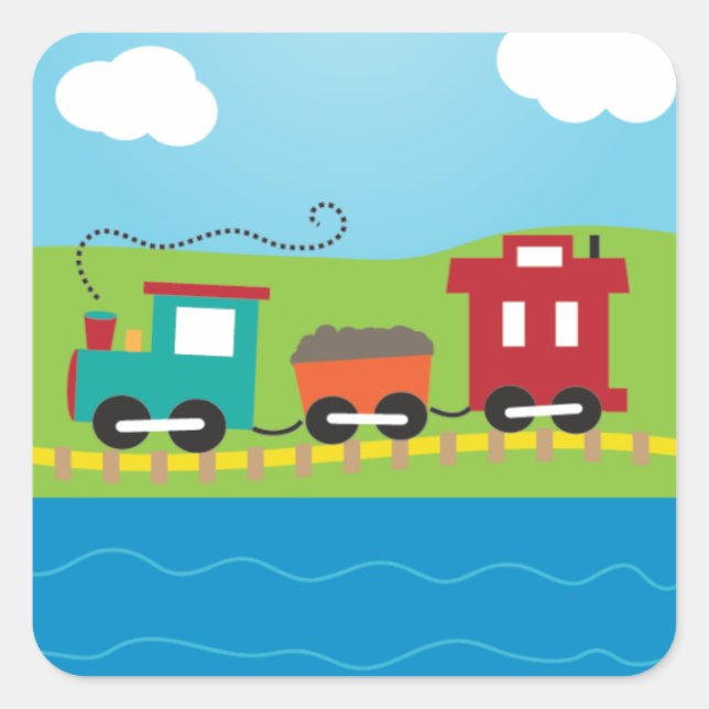 Cute Kid's Choo Choo Train Square Sticker (Front)