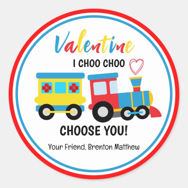 Cute Kids Choo-Choo Train Valentines Day  Classic Round Sticker (Front)