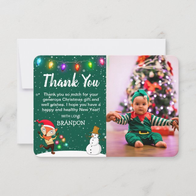 Cute Kids Christmas Photo Thank You Card (Front)