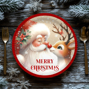 Cute Kids Christmas Plates Santa Claus Rudolph