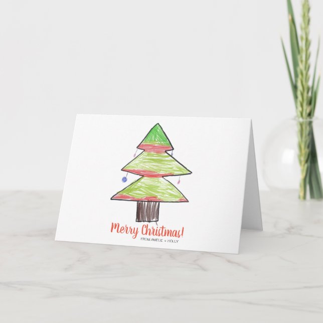 Cute Kids Christmas Tree Merry Christmas Holiday Card (Front)