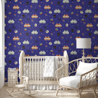 Cute Kids Circus Pattern on Blue Wallpaper