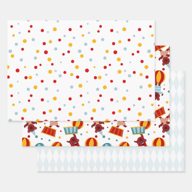 Cute Kids Circus Retro Wrapping Paper Sheet (Set)