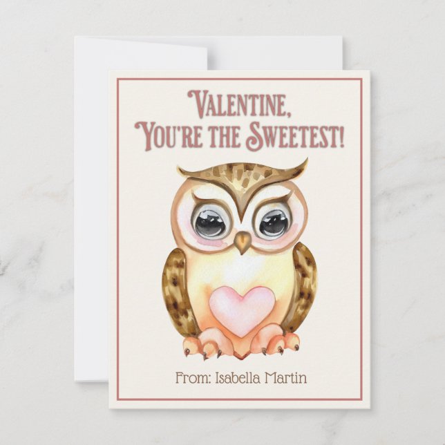Cute Kids Classroom Valentine's Day Sweet Owl Holiday Card (Front)