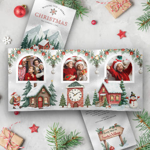 Cute Kids Colorful Christmas Wonderland Arch Photo Tri-Fold Holiday Card