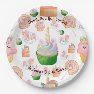 Cute Kids Colorful Cupcake Unicorn Birthday Paper Plate