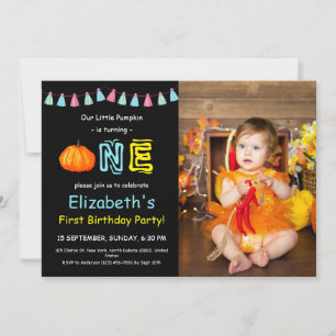 Cute Kids Colourful Photo Pumpkin Birthday Invitation