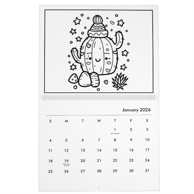 Cute Kids Colouring Calendar (Jan 2026)