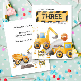 Cute Kids Construction Birthday Party Invitation