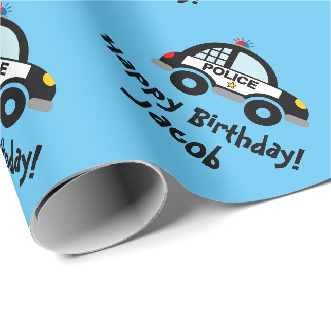 Cute kid's cop car police themed Birthday party Wrapping Paper (Roll Corner)
