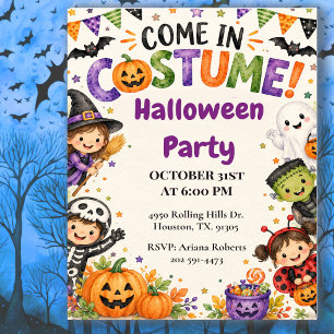 Cute Kids Costume Halloween Party Invitation