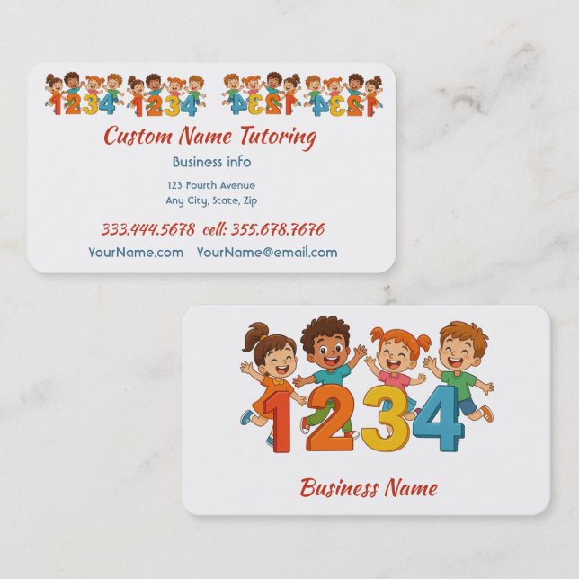 Cute Kids Custom Tutoring Teaching Instructor Business Card (Front/Back)