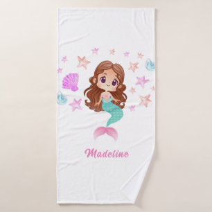 Cute Kids Dark Hair Mermaid Bath Towel