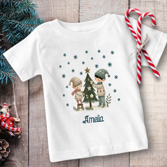 Cute Kids Decorating Christmas Tree Drawing  Baby T-Shirt (Creator Uploaded)