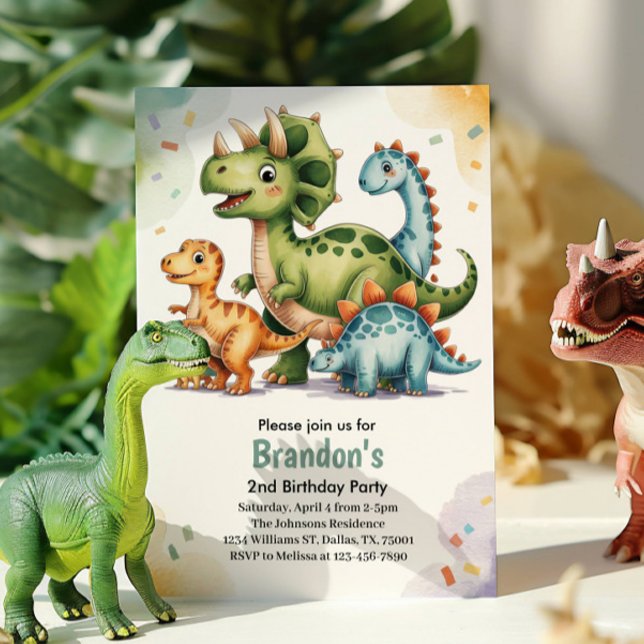 Cute Kids Dinosaur 2nd Birthday Party  Invitation (Creator Uploaded)
