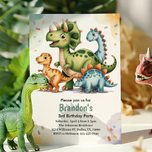 Cute Kids Dinosaur 3rd Birthday Party Invitation