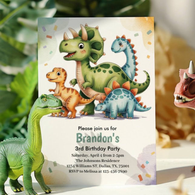 Cute Kids Dinosaur 3rd Birthday Party  Invitation (Creator Uploaded)