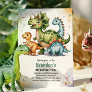 Cute Kids Dinosaur 5th Birthday Party  Invitation