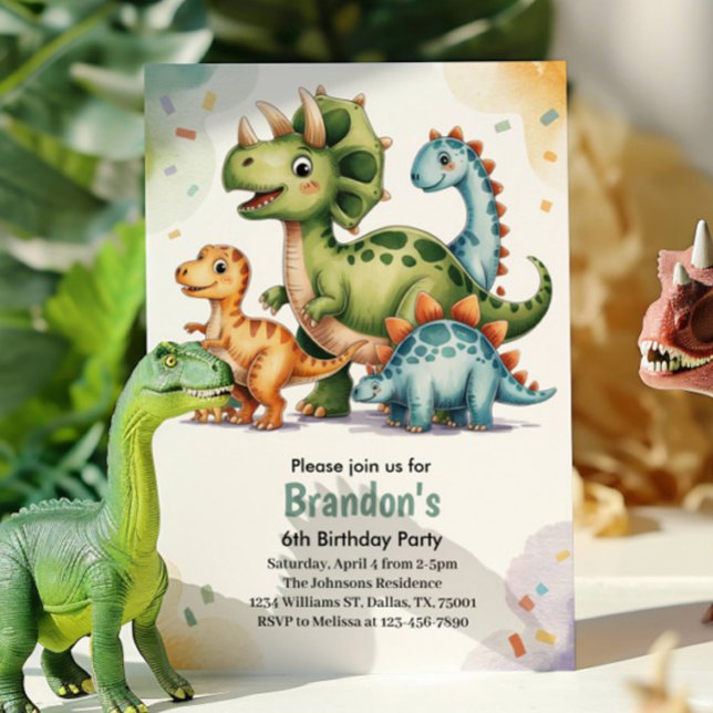 Cute Kids Dinosaur 6th Birthday Party  Invitation (Creator Uploaded)