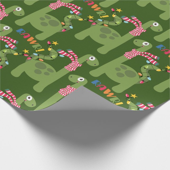 Cute Kids Dinosaur Christmas Wrapping Paper (Corner)