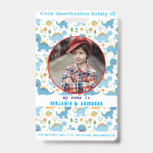 Cute Kid's Dinosaur Colourful Custom Photo Child I ID Badge