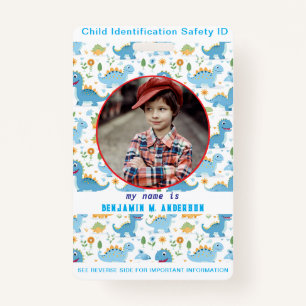 Cute Kid's Dinosaur Colourful Custom Photo Child I ID Badge